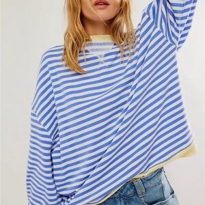 Free People Cobalt Blue and White Striped Women's Top